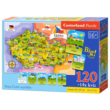 Puzzle Mapa České republiky 120 dílků + 14 kvízů naučné 40x28cm v krabici