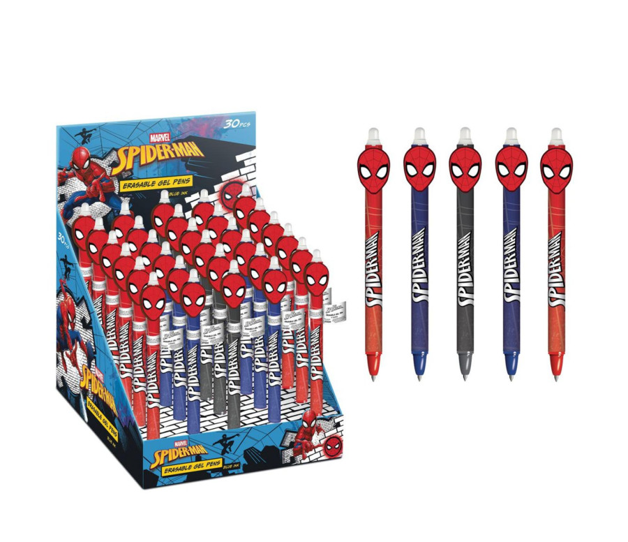 Tužka/pero gumovací Spiderman 15cm 5 druhů 30ks v boxu