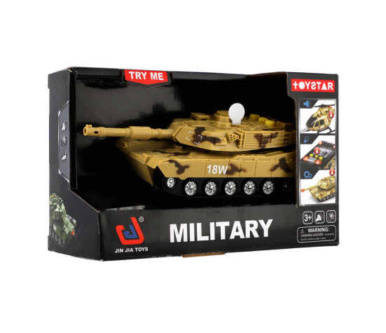 Tank 17cm na volný chod na baterie se světlem se zvukem hnědý v krabici 19x12,5x8cm