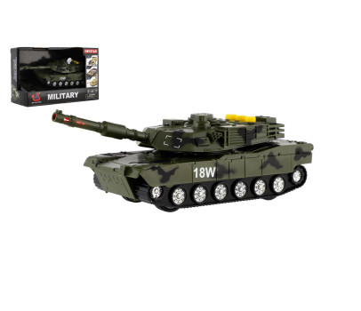 Tank 17cm na volný chod na baterie se světlem se zvukem zelený v krabici 19x12,5x8cm