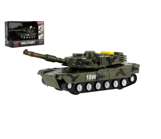 Tank 17cm na volný chod na baterie se světlem se zvukem zelený v krabici 19x12,5x8cm