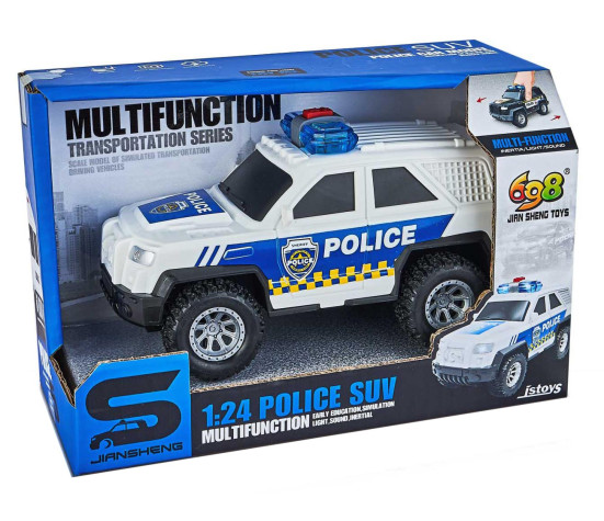 Auto SUV policejní 15cm na baterie se zvukem se světlem v krabici 18x12cm