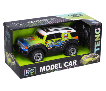 Auto terénní RC 19,5cm 27MHz na dobíjecí pack + baterie se světlem v krabici 26x12,5x12cm