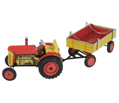 Traktor Zetor s valníkem červený na klíček kov 28cm Kovap v krabičce