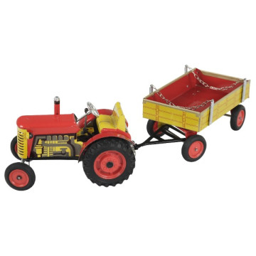 Traktor Zetor s valníkem červený na klíček kov 28cm Kovap v krabičce