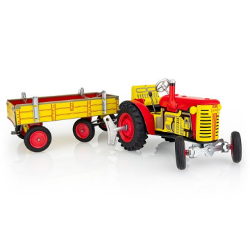 Traktor Zetor s valníkem červený na klíček kov 28cm Kovap v krabičce