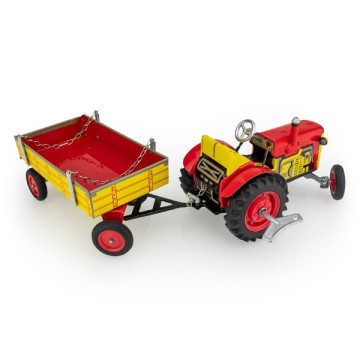 Traktor Zetor s valníkem červený na klíček kov 28cm Kovap v krabičce