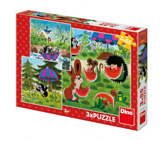 Puzzle Krtek a paraplíčko 18x18cm 3x55 dílků v krabici 27x19x3,5cm