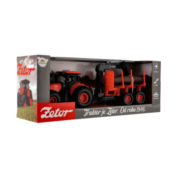 Traktor Zetor s vlekem s naklád. ramenem plast 36cm na setrvačník na bat. se svět. se zvuk. v krab.