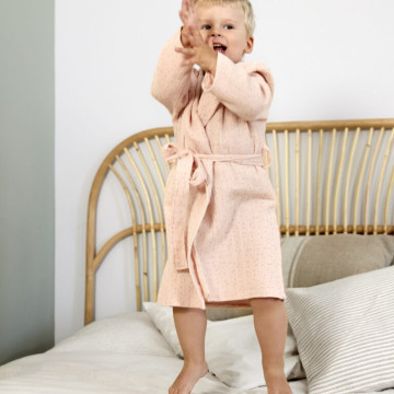 Muslin Bathrobe dots peach rose 24-36m.