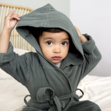 Muslin Bathrobe petrol green 24-36m.