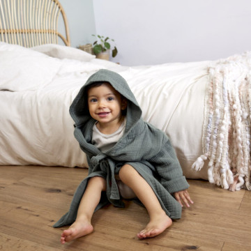 Muslin Bathrobe petrol green 24-36m.