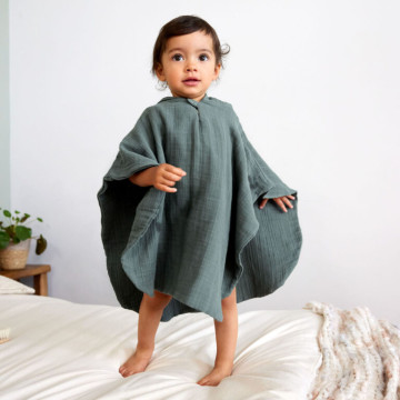 Muslin Poncho petrol green