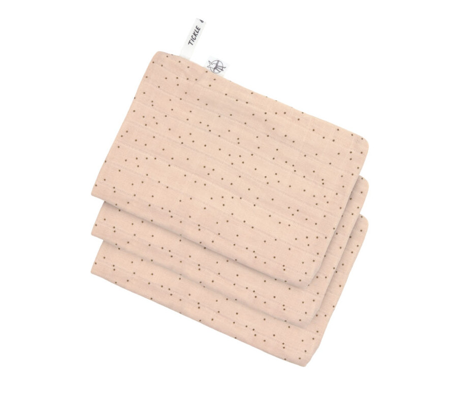 Muslin Wash Glove Set 3 pcs dots peach rose