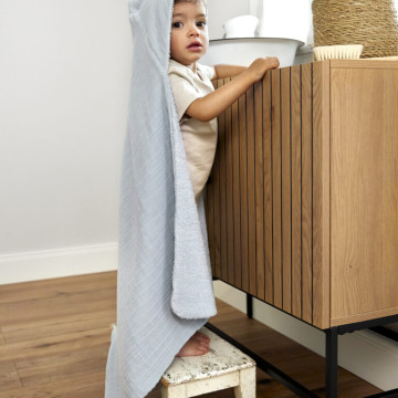 Muslin/Terry Hooded Towel powder blue