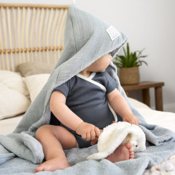 Muslin/Terry Hooded Towel powder blue