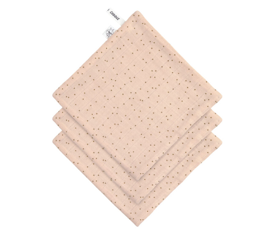 Muslin/Terry Washcloth Set 3 pcs dots peach rose