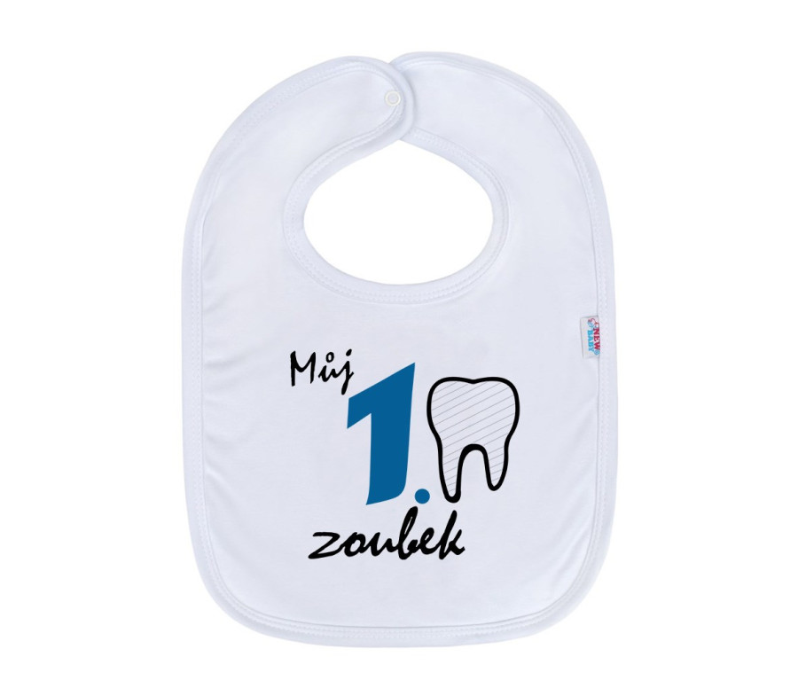 Kojenecký bavlněný bryndák New Baby Můj 1 zoubek modrá