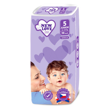 MEGAPACK Dětské jednorázové pleny New Love Premium comfort 5 JUNIOR 11-25 kg 5x38 ks