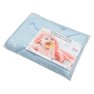 Dětská froté osuška s výšivkou a kapucí New Baby 100x100 modrá žirafka