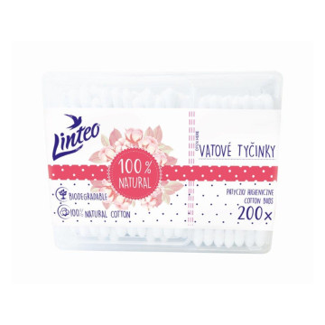 Papírové vatové tyčinky 100% natural Linteo 200 ks v boxu