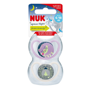 Šidítko NUK Happy Nights 6-18m 2ks/BOX holka