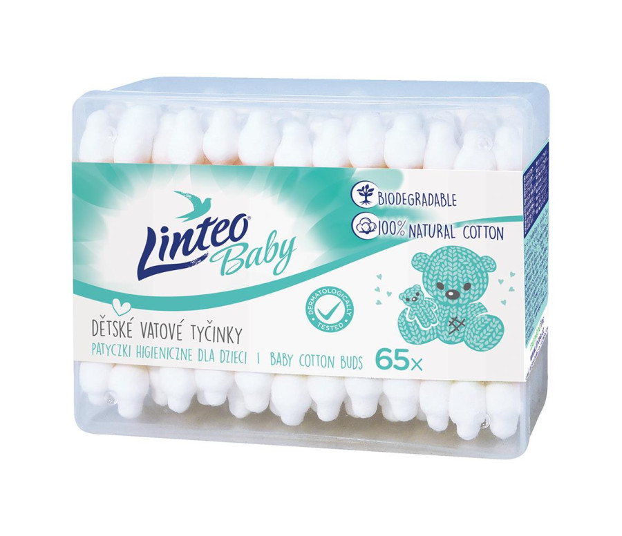 Papírové vatové tyčinky 100% natural Linteo 65 ks v boxu