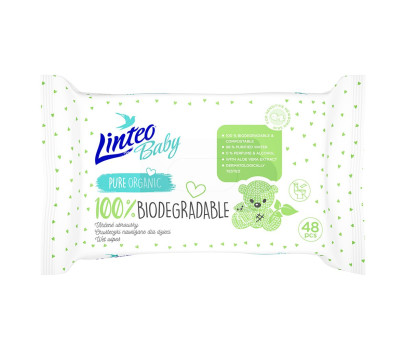 Dětské vlhčené ubrousky Linteo Baby 100% BIODEGRADABLE 48ks