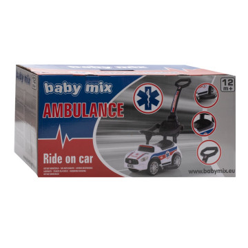 Dětské odrážedlo se zvukem a vodící tyčí Baby Mix AMBULANCE bílé