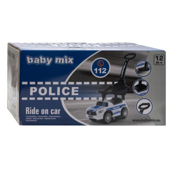 Dětské odrážedlo se zvukem a vodící tyčí Baby Mix POLICE bílé