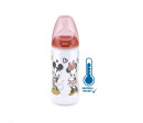 Kojenecká láhev na učení NUK Disney Mickey s kontrolou teploty 300 ml červená