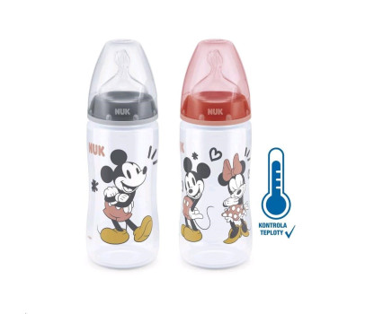 Kojenecká láhev na učení NUK Disney Mickey s kontrolou teploty 300 ml červená