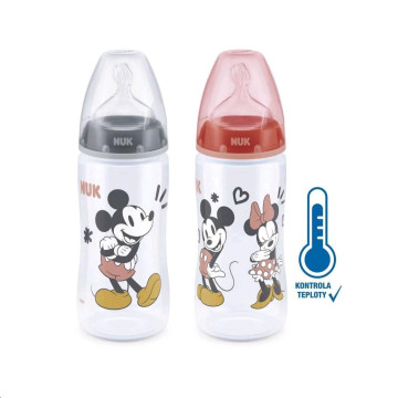 Kojenecká láhev na učení NUK Disney Mickey s kontrolou teploty 300 ml červená