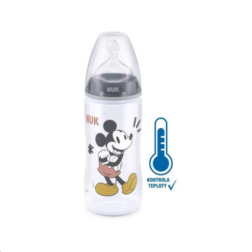 Kojenecká láhev na učení NUK Disney Mickey s kontrolou teploty 300 ml šedá