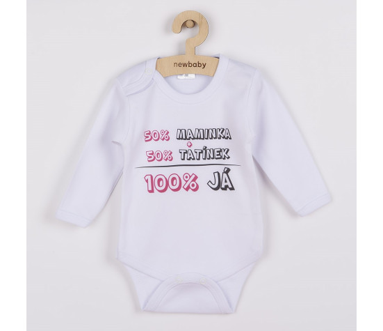 Body s potiskem New Baby 50% MAMINKA + 50% TATÍNEK - 100% JÁ růžové - dárkové balení