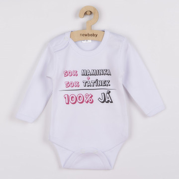 Body s potiskem New Baby 50% MAMINKA + 50% TATÍNEK - 100% JÁ růžové - dárkové balení