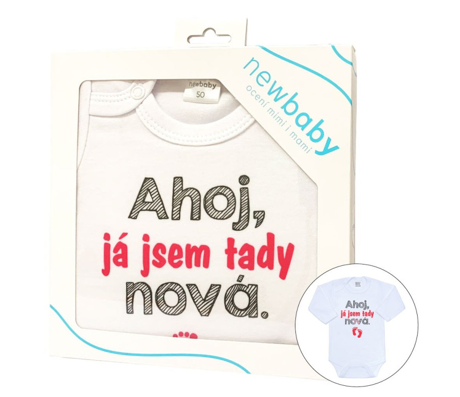 Body s potiskem New Baby Ahoj, já jsem tady nová - dárkové balení