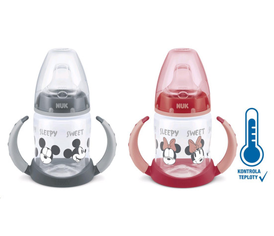 Kojenecká láhev na učení NUK Disney Mickey s kontrolou teploty 150 ml šedá