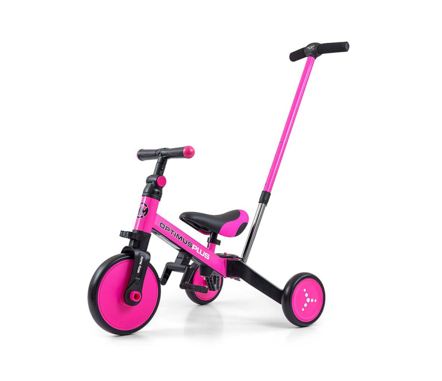 Dětská tříkolka 4v1 Milly Mally Optimus Plus s vodící tyčí pink, Růžová Dětská tříkolka 4v1 Milly Mally Optimus Plus s vodící tyčí pink, Růžová