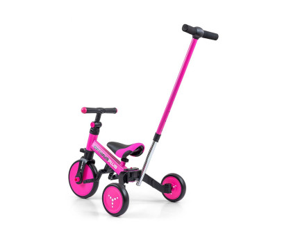 Dětská tříkolka 4v1 Milly Mally Optimus Plus s vodící tyčí pink