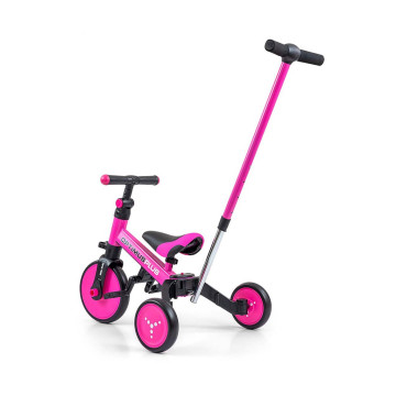 Dětská tříkolka 4v1 Milly Mally Optimus Plus s vodící tyčí pink, Růžová