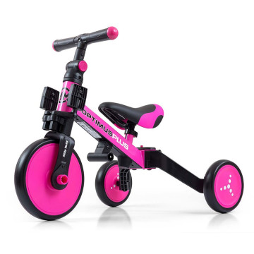 Dětská tříkolka 4v1 Milly Mally Optimus Plus s vodící tyčí pink, Růžová