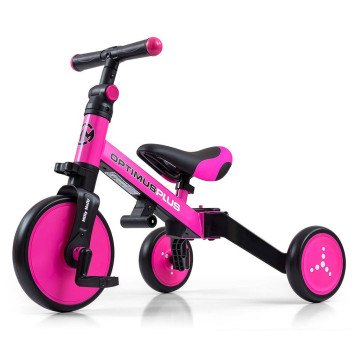 Dětská tříkolka 4v1 Milly Mally Optimus Plus s vodící tyčí pink, Růžová