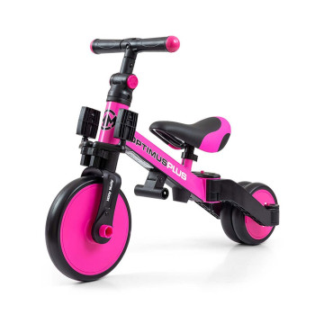 Dětská tříkolka 4v1 Milly Mally Optimus Plus s vodící tyčí pink, Růžová
