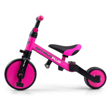 Dětská tříkolka 4v1 Milly Mally Optimus Plus s vodící tyčí pink, Růžová