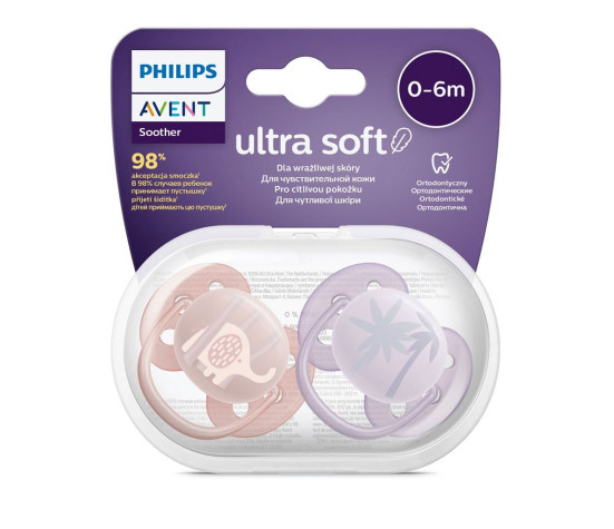 Šidítko Avent Ultrasoft Premium zvířátka 0-6 m 2ks holčička