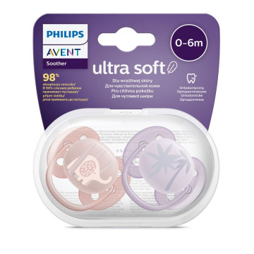 Šidítko Avent Ultrasoft Premium zvířátka 0-6 m 2ks holčička