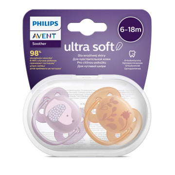 Šidítko Avent Ultrasoft Premium zvířátka 6-18 m 2ks holčička