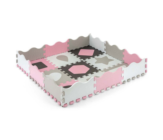 Pěnové puzzle podložka ohrádka Milly Mally Jolly 3x3 Shapes Pink Grey