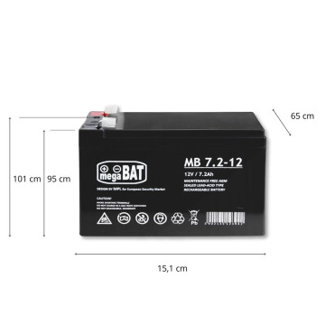 Gelový akumulátor VRLA MB 7,2-12 MB 7.2-12 bezúdržbový, Černá